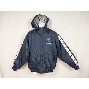 Vintage 90s NFL Dallas Cowboys Hooded Puffer Coat Quilt Lined Parka Medium A057